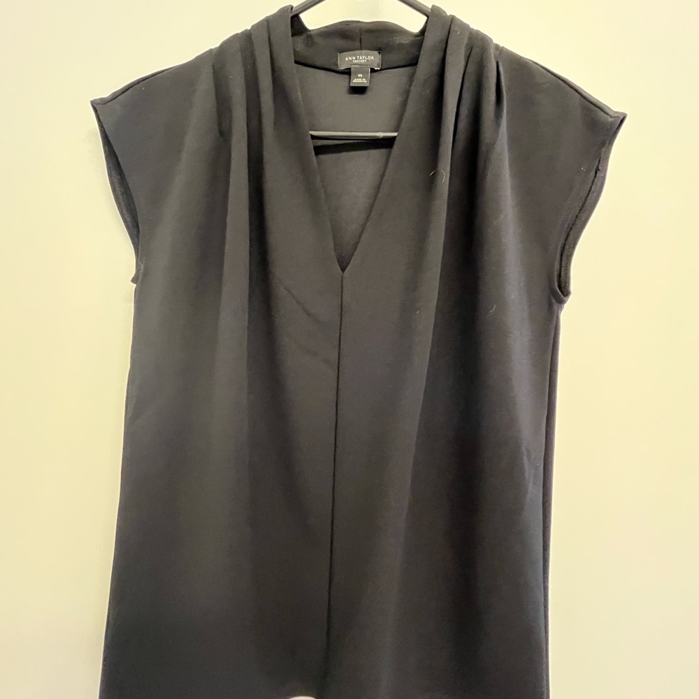 Ann Taylor Factory Black Cap Sleeve Blouse